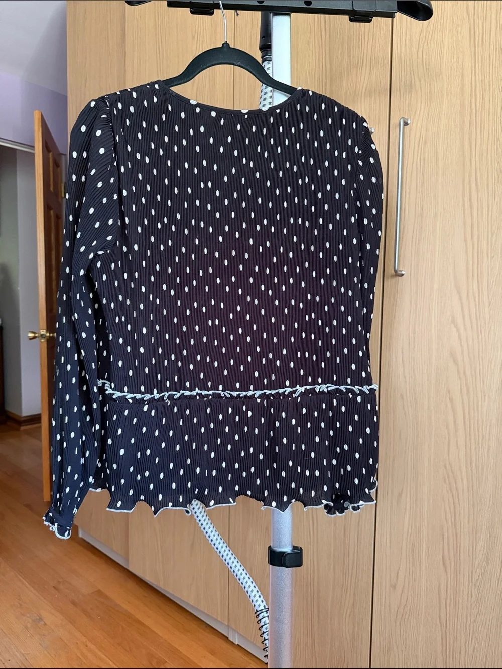 J. Crew Black Blouse with White Dot Print